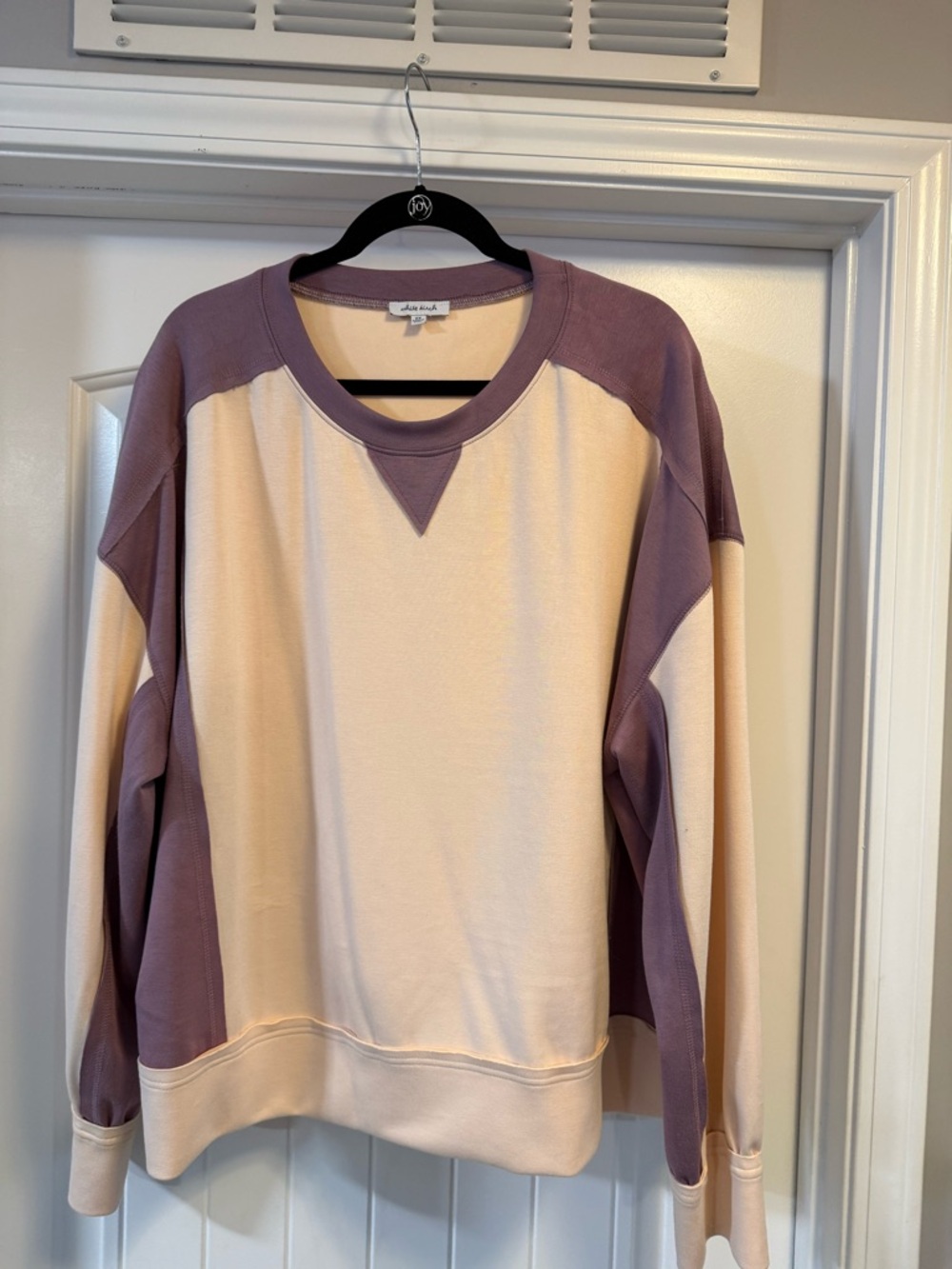white birch Cream and Lavender Colorblock Crewneck Sweater